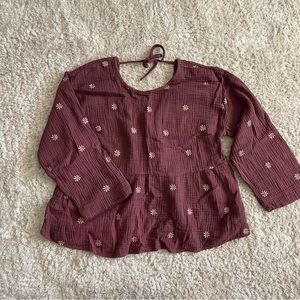 Madewell maroon floral long sleeve peplum blouse